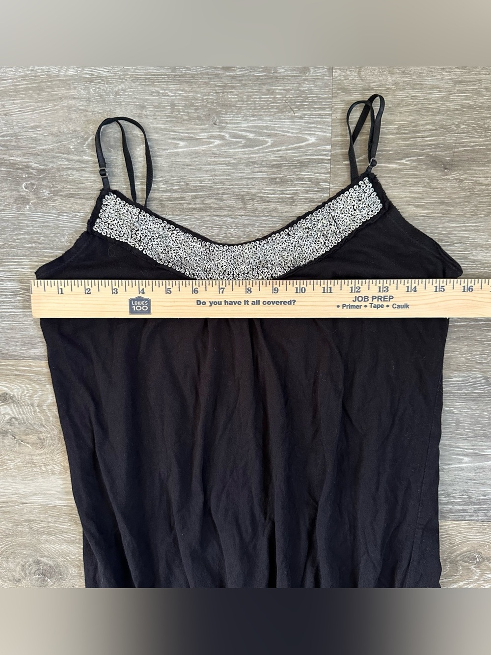 Y2K Meghan Noland Los Angeles black spaghetti strap tank with beaded neck Sz L - Picture 6 of 8